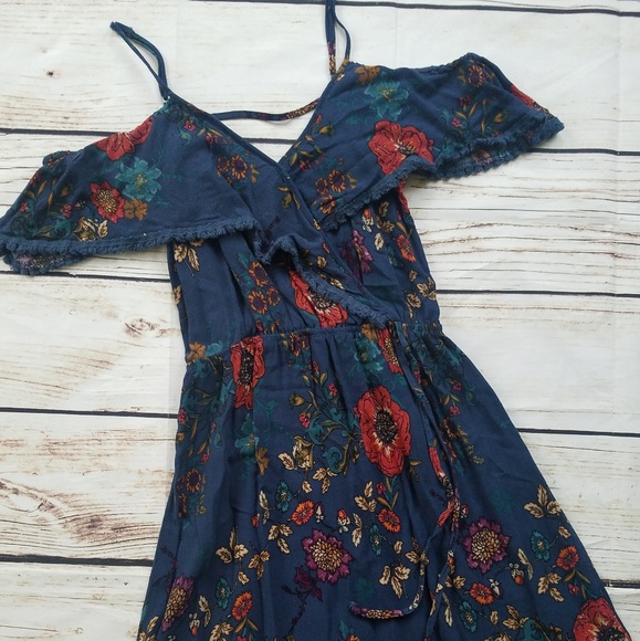 Xhilaration Dresses & Skirts - xhilaration Strappy Teal Floral Ruffle Mini Dress